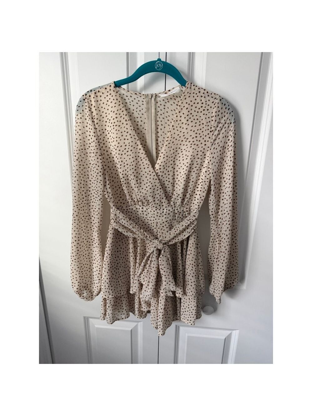 GOODNIGHT MACAROON Beige Brown Polka Dot Long Sleeve Romper S